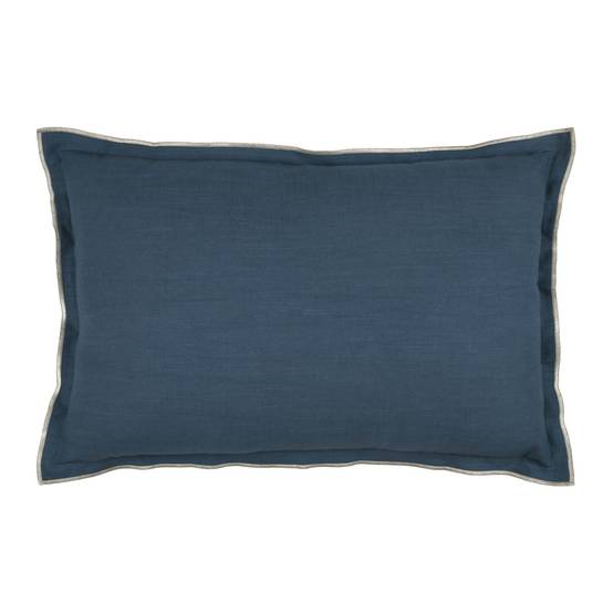 Lovely Casa - Coussin coton volant plat feston noir - LOVELY CASA - Coton - Bleu - Image 1