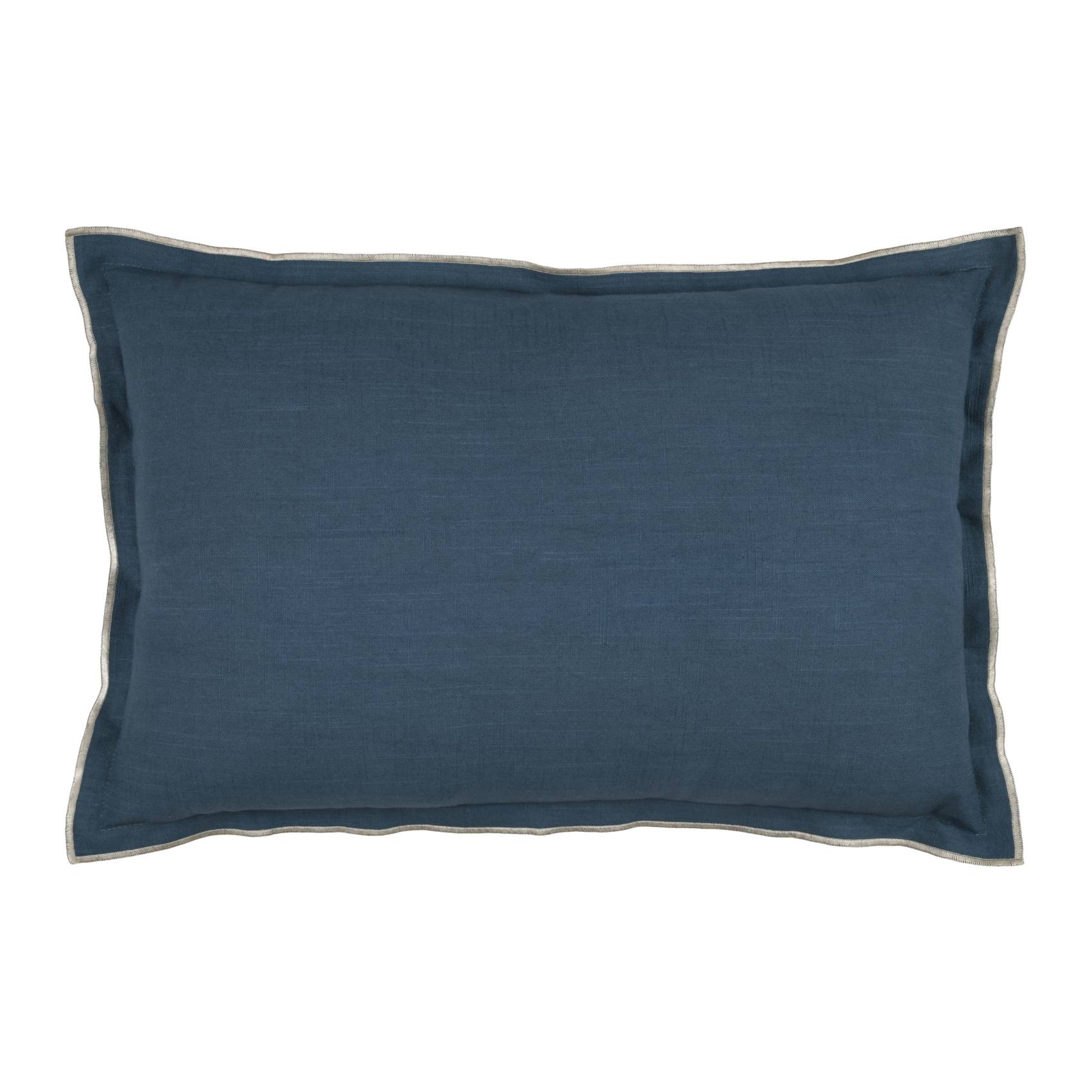 Lovely Casa - Coussin coton volant plat feston noir - LOVELY CASA - Coton - Bleu - Image 1