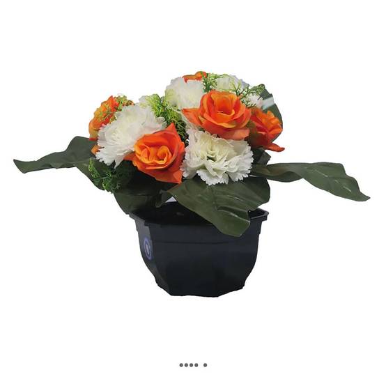 Vasque fleurs artificielles cimetière oeillets et roses Crème - couleur: Crème - Image 1