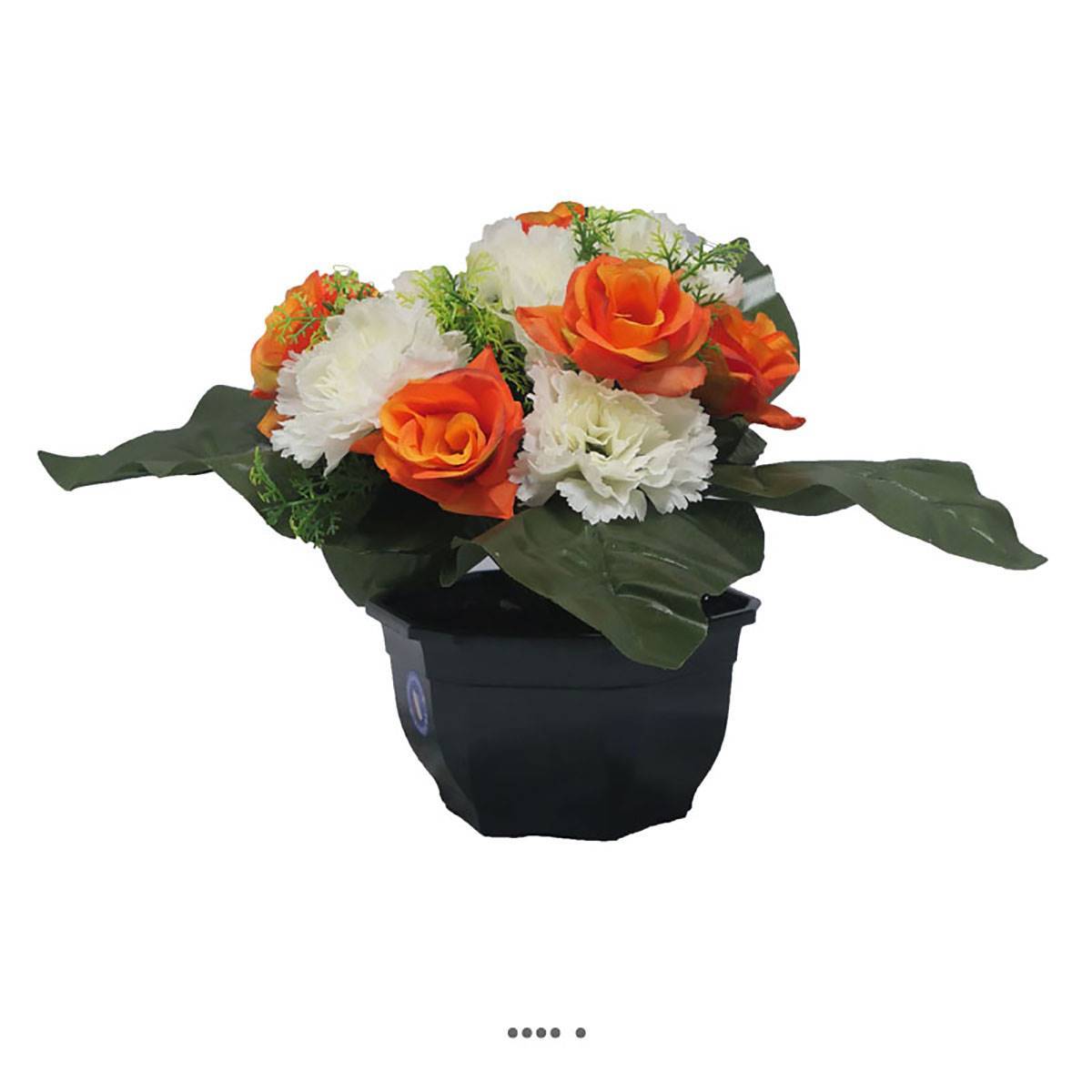 Vasque fleurs artificielles cimetière oeillets et roses Crème - couleur: Crème - Image 1