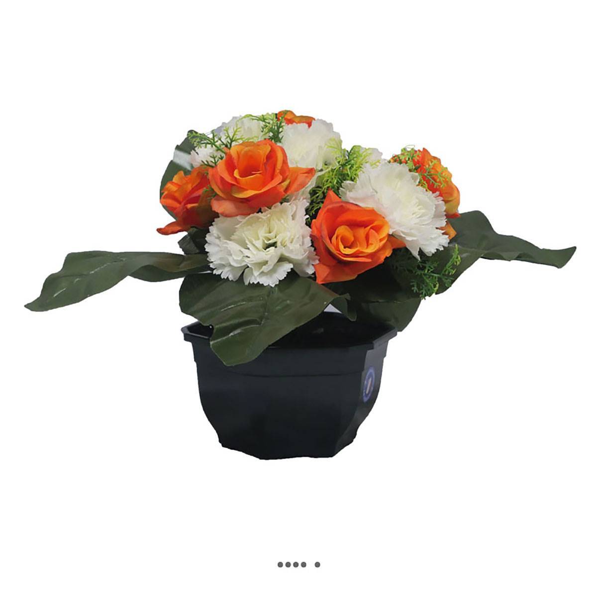 Vasque fleurs artificielles cimetière oeillets et roses Crème - couleur: Crème - Image 2