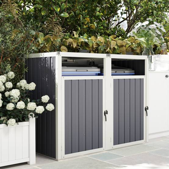 Abri 2 poubelles 240 L acier galvanisé couvercle ouverture 180° 146x81x122 cm, cache conteneurs extérieur gris - Image 4