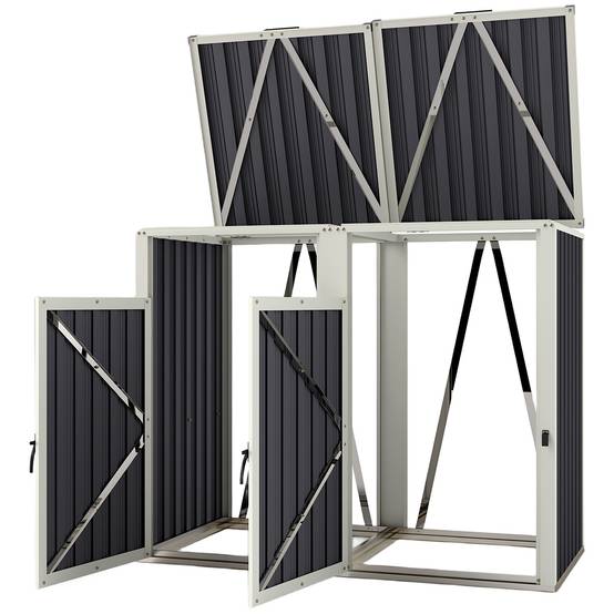 Abri 2 poubelles 240 L acier galvanisé couvercle ouverture 180° 146x81x122 cm, cache conteneurs extérieur gris - Image 2