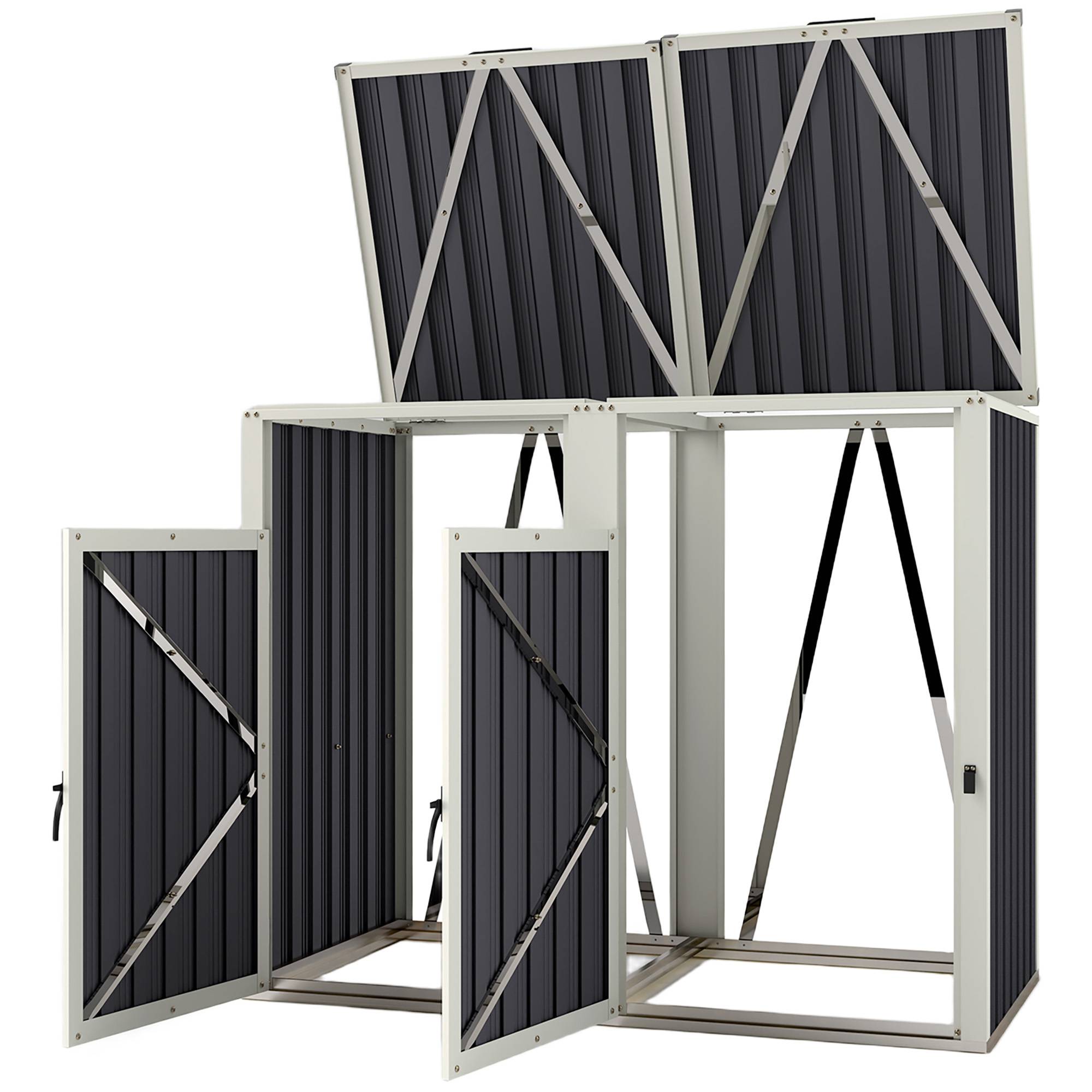 Abri 2 poubelles 240 L acier galvanisé couvercle ouverture 180° 146x81x122 cm, cache conteneurs extérieur gris - Image 2