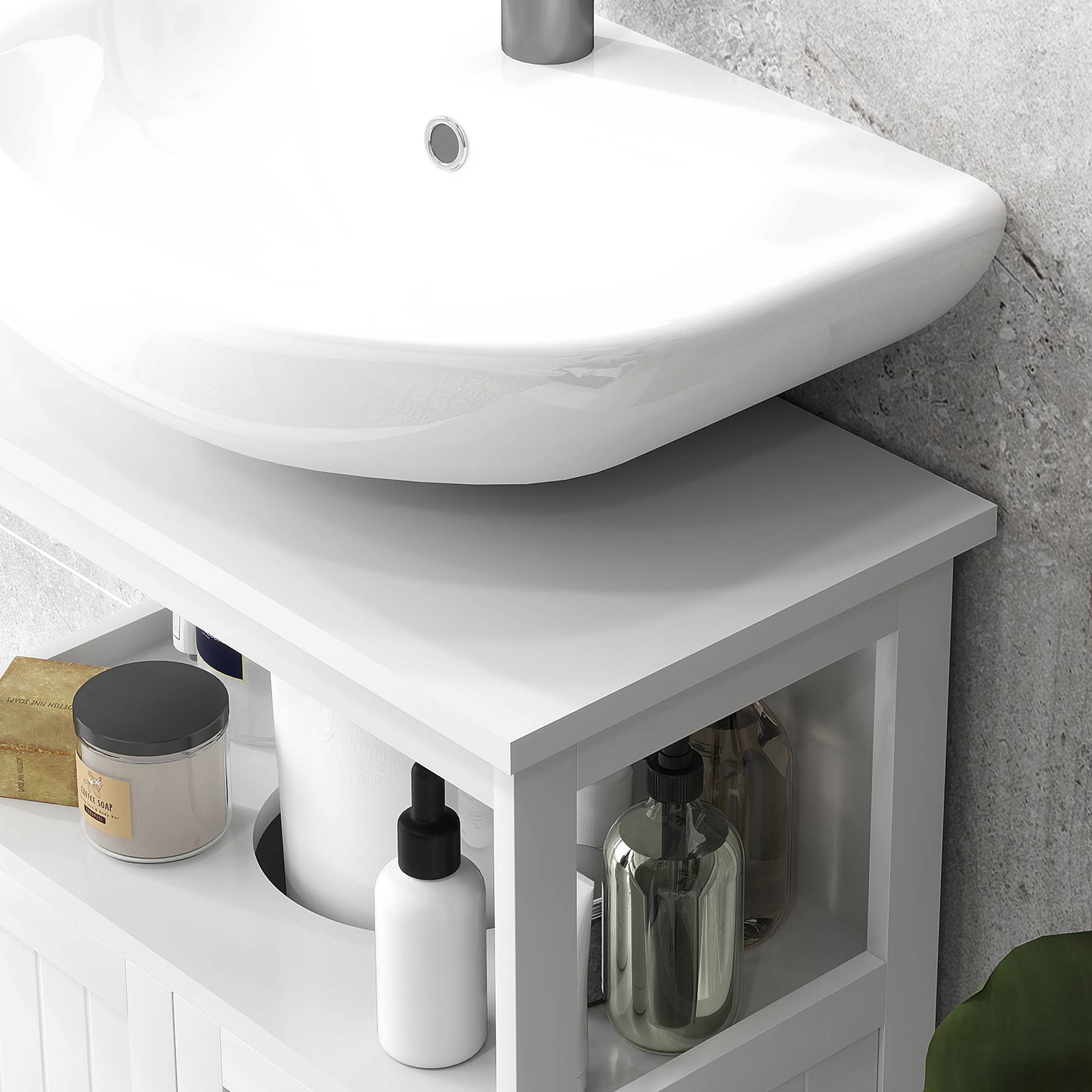 Sans Marque - Armoire murale de salle de bain, meuble de rangement avec 2 portes, étagère réglable et compartiments ouverts, blanc - Image 10