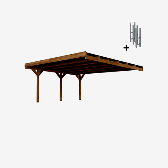 Cerland - Carport adossable double bois 30,9 m² avec supports en H - Image 1