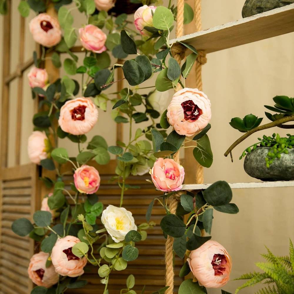 Décoration Murale Pivoines et Eucalyptus Artificiels Rose - Lot de 2 - Pour Mariage et Événements - Lytech - Image 4
