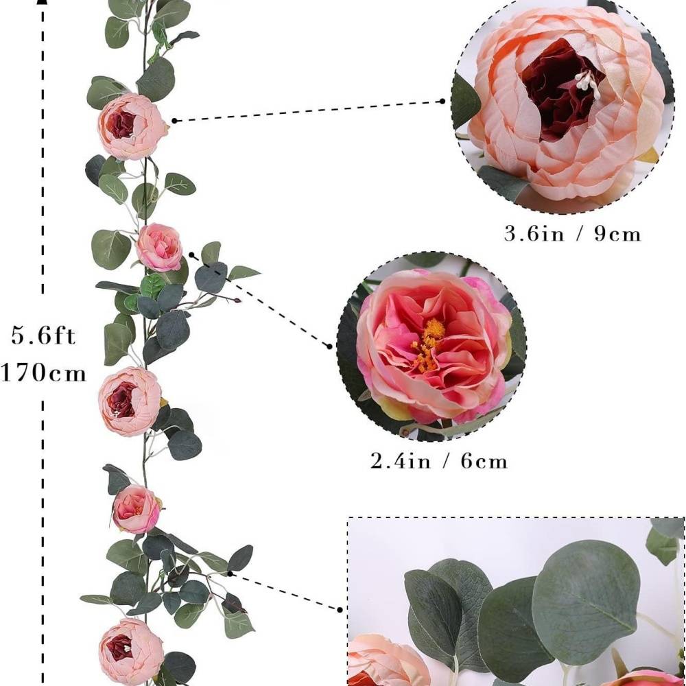Décoration Murale Pivoines et Eucalyptus Artificiels Rose - Lot de 2 - Pour Mariage et Événements - Lytech - Image 2