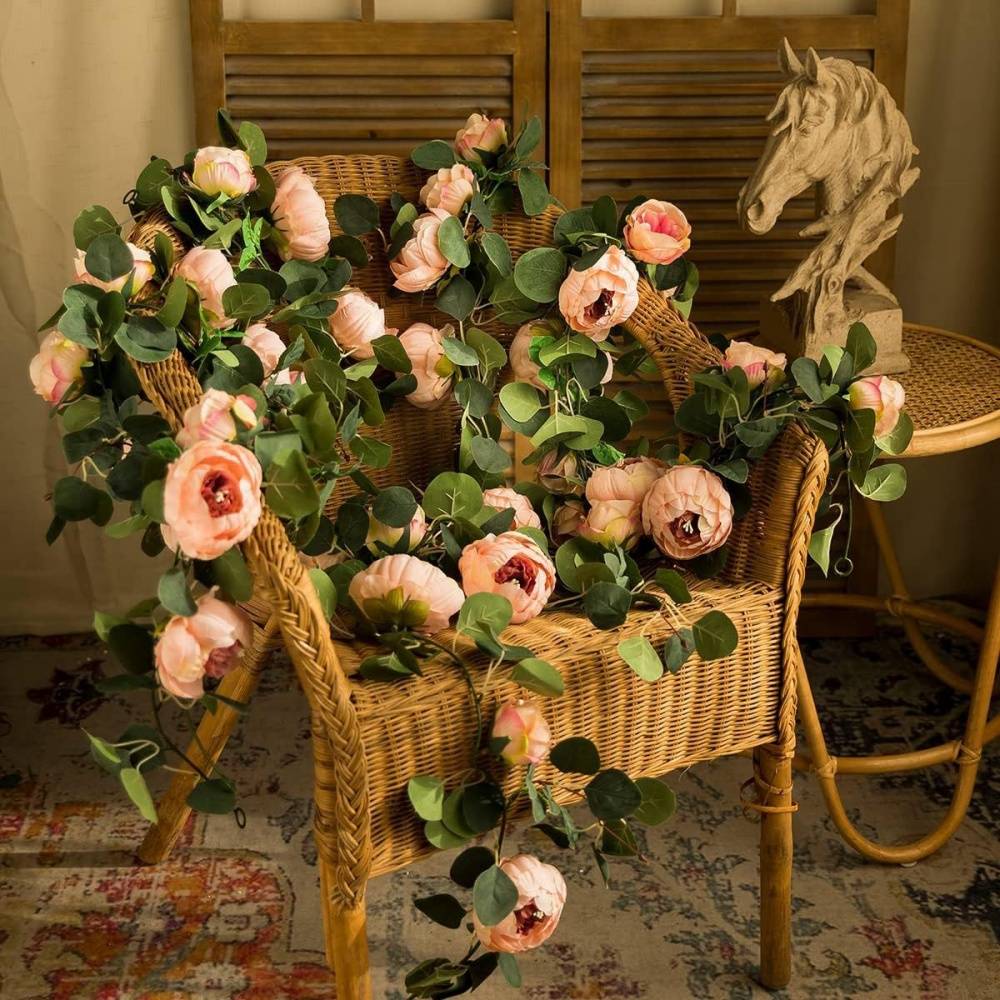Décoration Murale Pivoines et Eucalyptus Artificiels Rose - Lot de 2 - Pour Mariage et Événements - Lytech - Image 3