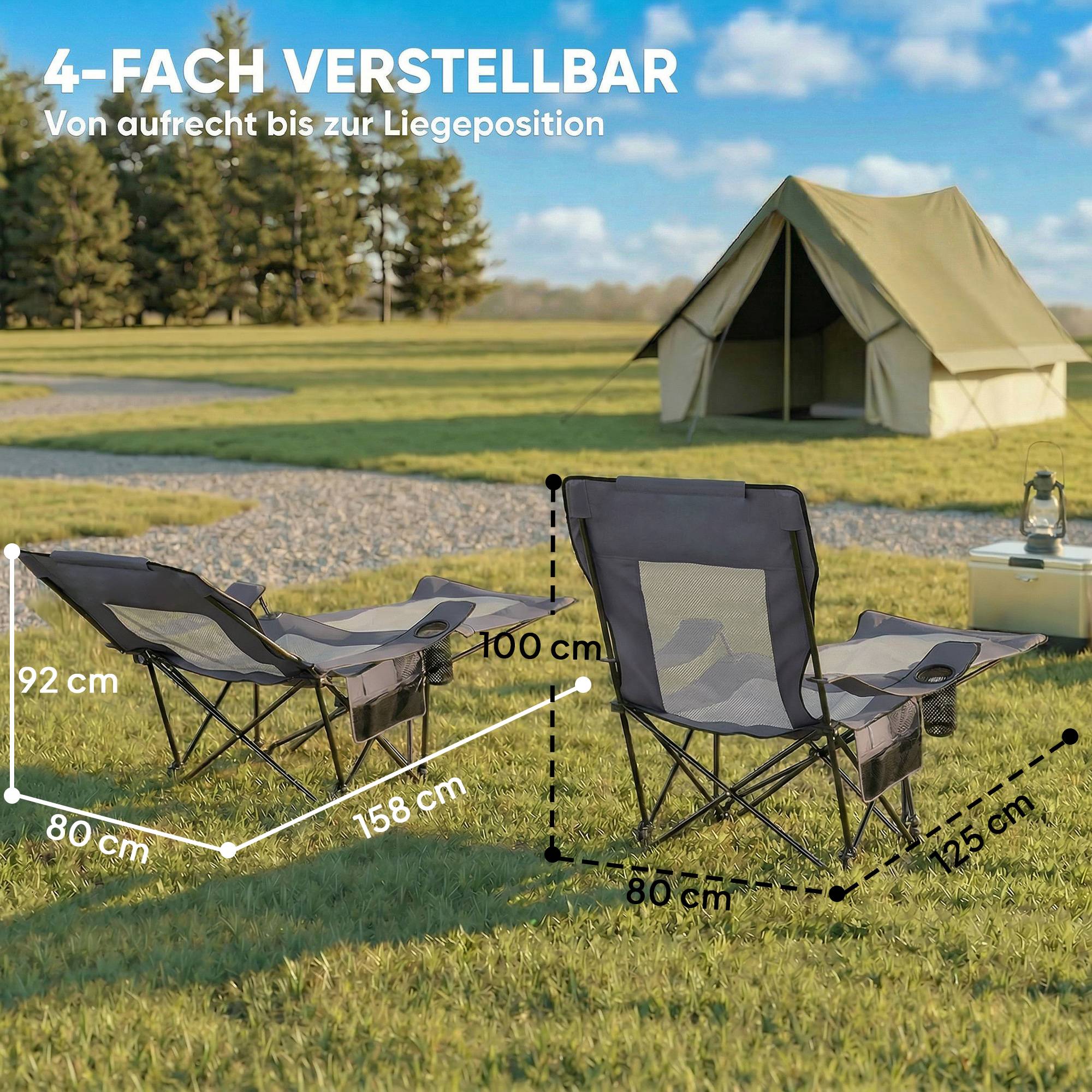 Lot 2 Chaises Camping Pliables Oxford Repos Dossier Inclinable 125x80x100cm Gris Foncé - ComfortXL Outdoor Living - Image 7