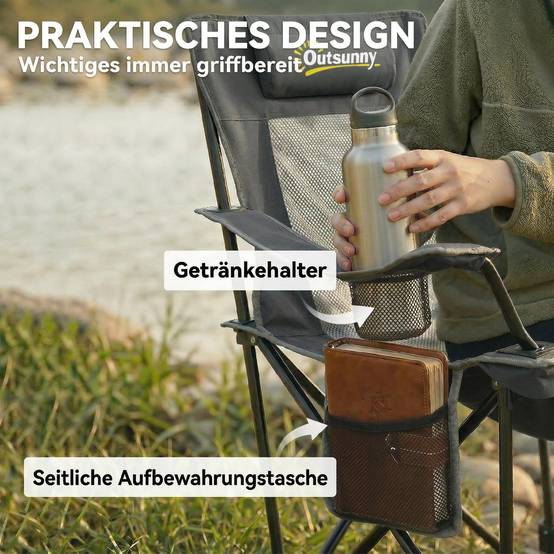 Lot 2 Chaises Camping Pliables Oxford Repos Dossier Inclinable 125x80x100cm Gris Foncé - ComfortXL Outdoor Living - Image 10