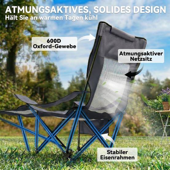 Lot 2 Chaises Camping Pliables Oxford Repos Dossier Inclinable 125x80x100cm Gris Foncé - ComfortXL Outdoor Living - Image 9