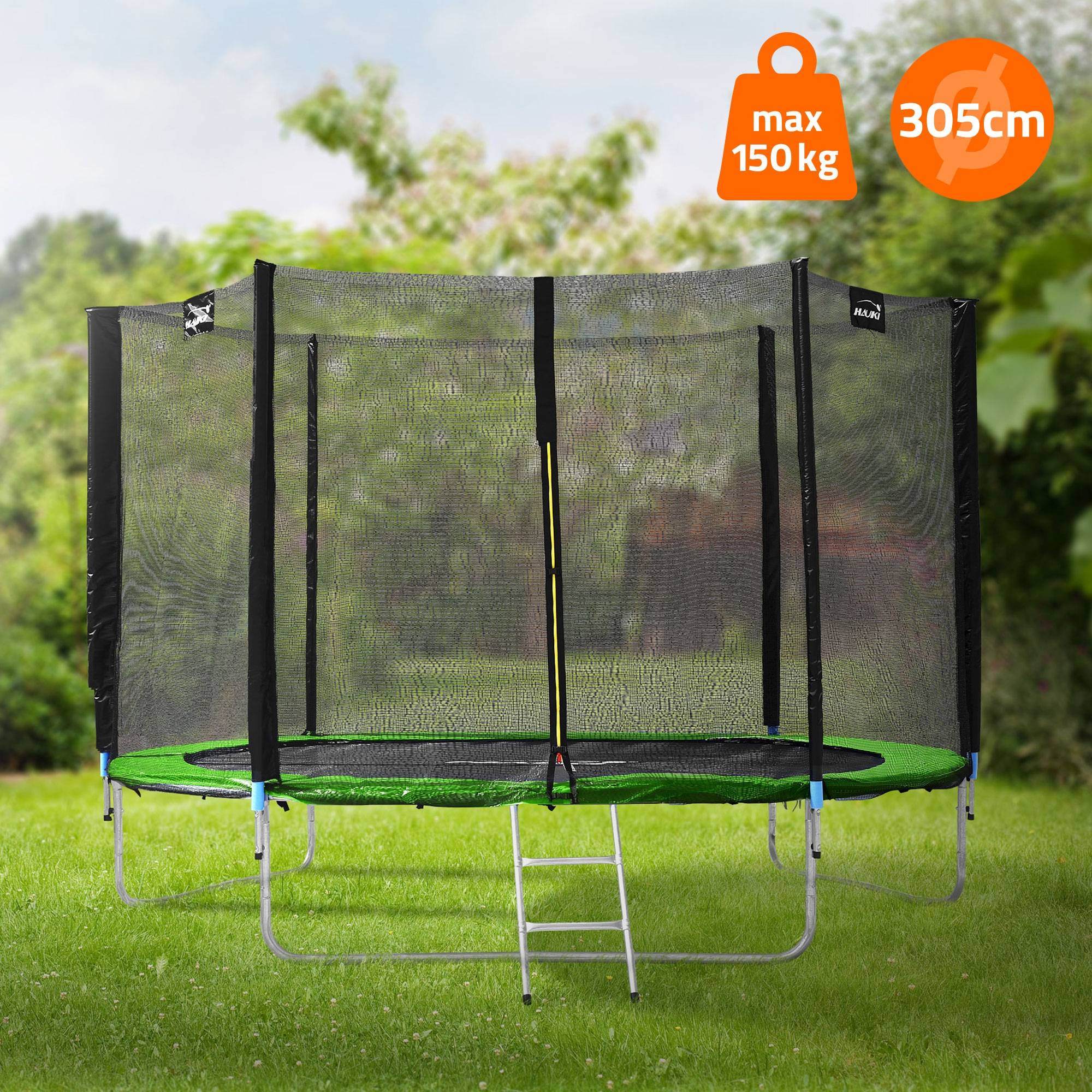 Trampoline de jardin avec filet de sécurité et échelle set complet vert Ø 305 cm - Image 2