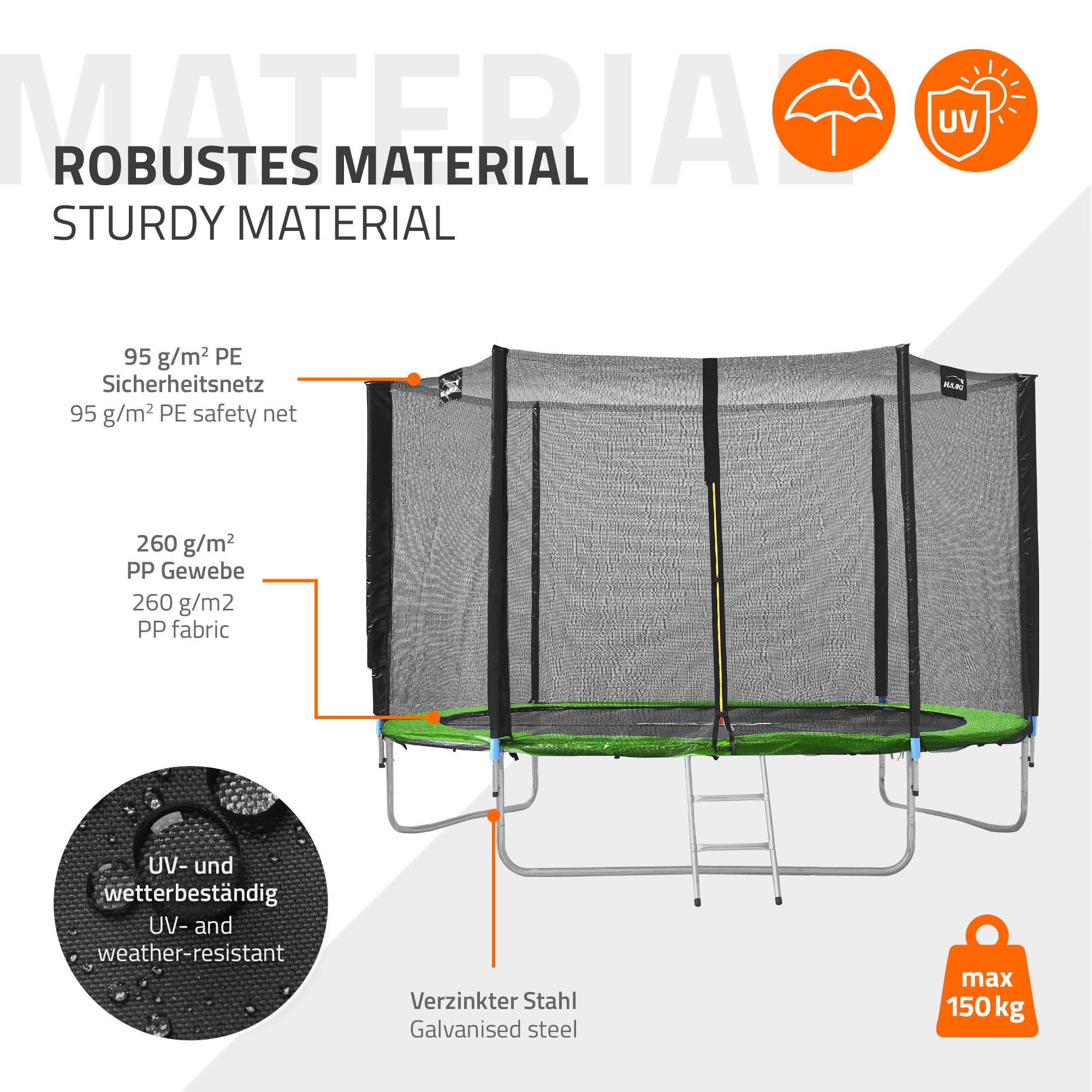 Trampoline de jardin avec filet de sécurité et échelle set complet vert Ø 305 cm - Image 7