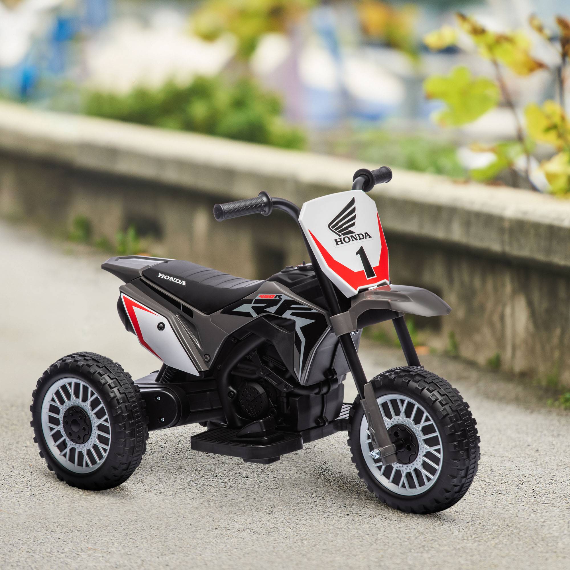 Moto cross éléctrique pour enfant licence Honda CRF450RL 3 roues batterie 6V enfants 18-36 mois gris - Image 4