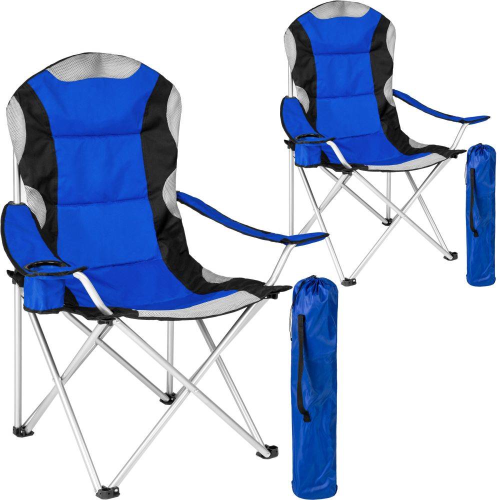 Helloshop26 - Lot de 2 chaises pliantes camping jardin avec rembourrage bleu - Image 1