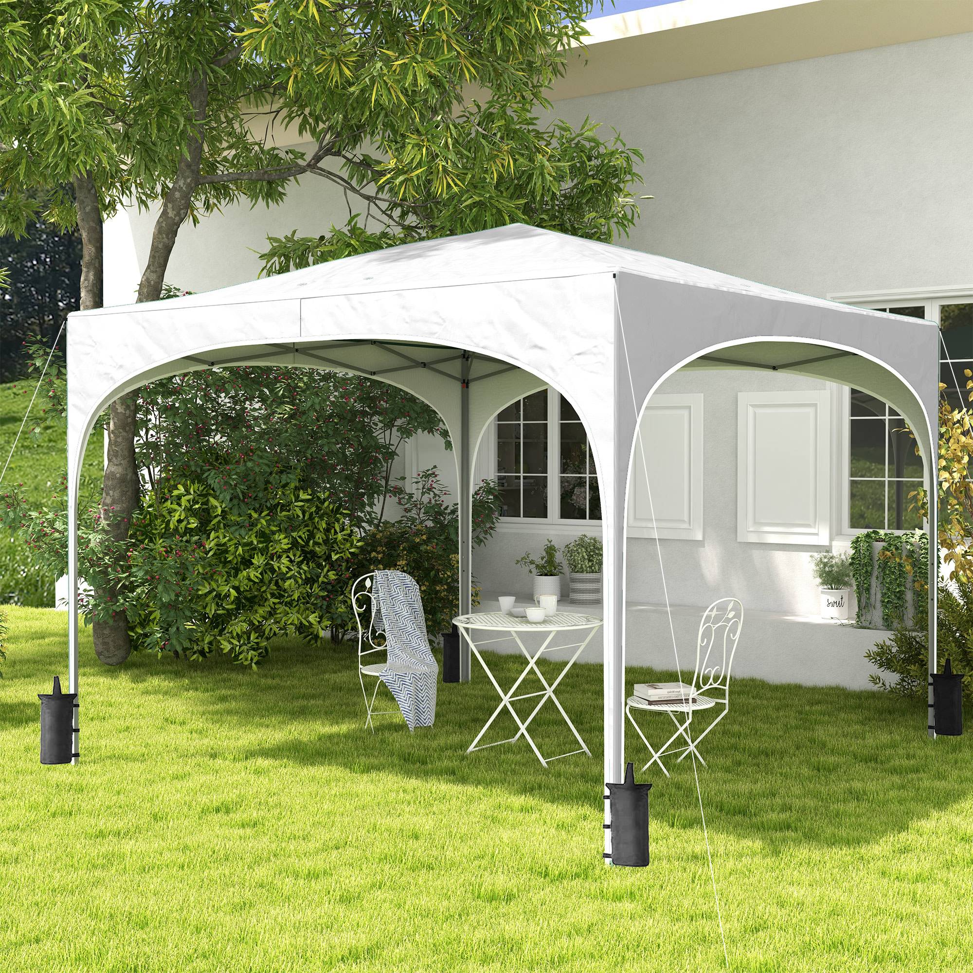 Tonnelle blanche pliante avec hauteur réglable, sac étanche et lestage, abri design sobre pour jardin pratique et mobile - Image 3
