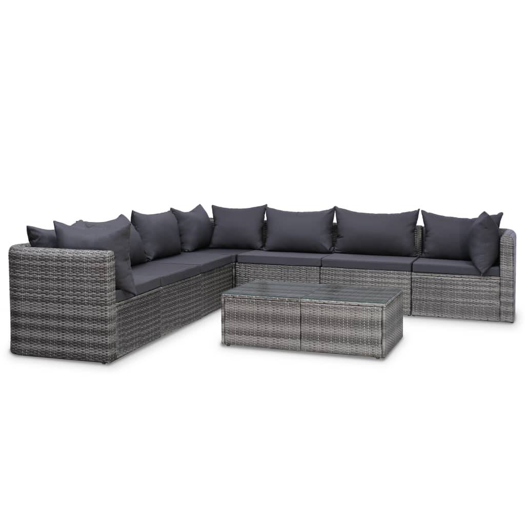 Helloshop26 - Salon de jardin meuble d'extérieur ensemble de mobilier 8 pièces avec coussins résine tressée gris - Image 1