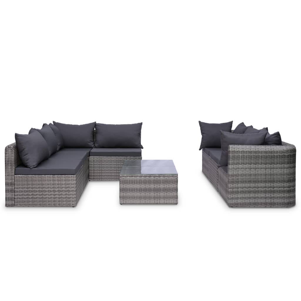 Helloshop26 - Salon de jardin meuble d'extérieur ensemble de mobilier 8 pièces avec coussins résine tressée gris - Image 3