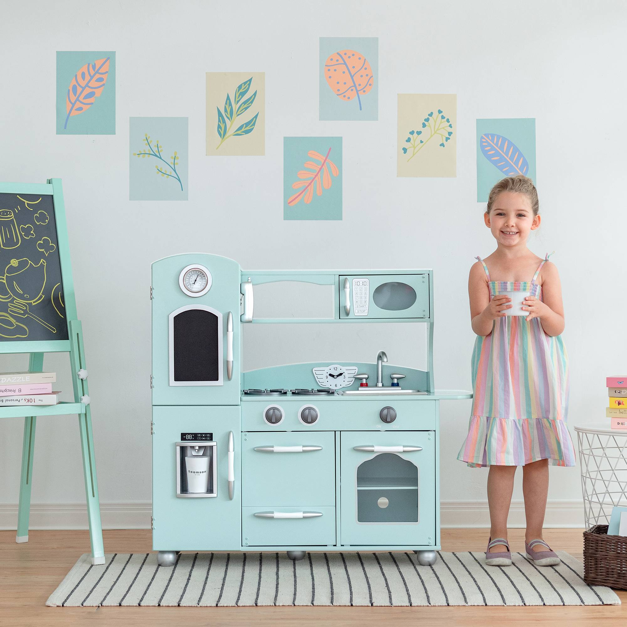 Cuisine en bois pour enfants 93.3cm, Vert Teamson Kids - Image 3