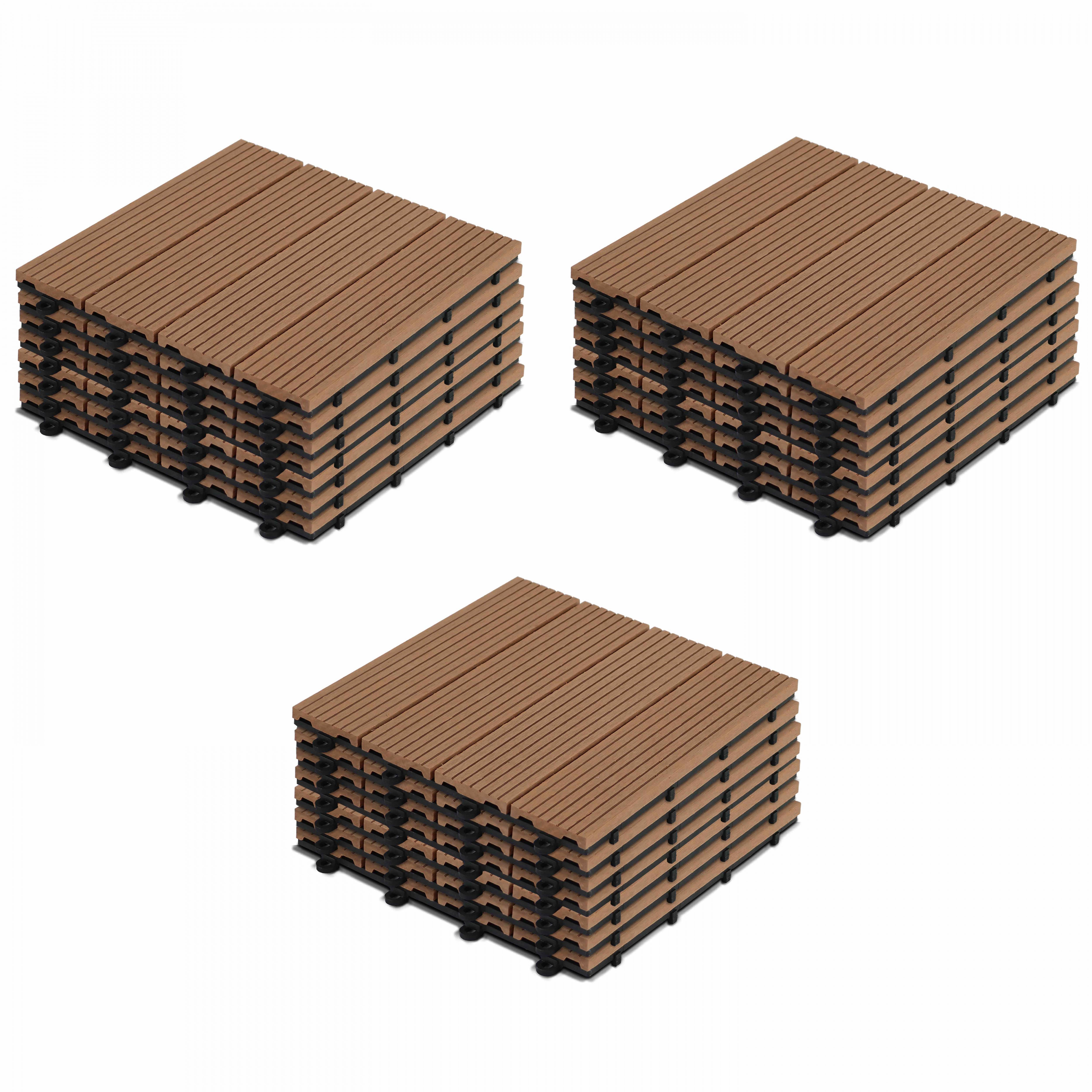 Oviala - Lot de 24 dalles clipsables bois synthétique marron Padang - Oviala - Image 1