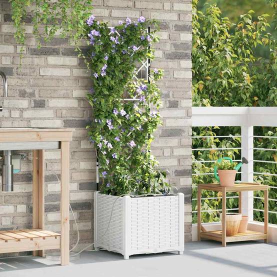 Cache-pot | Bac à fleurs de jardin Blanc 40 x 40 x 142 cm Acier - Image 2