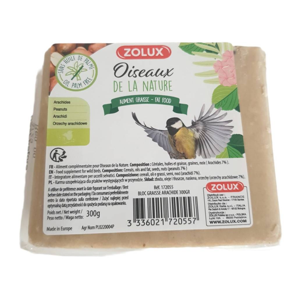 Zolux - zolux - Bloc de graisse arachides 300 gr pour oiseaux de la nature - Image 1