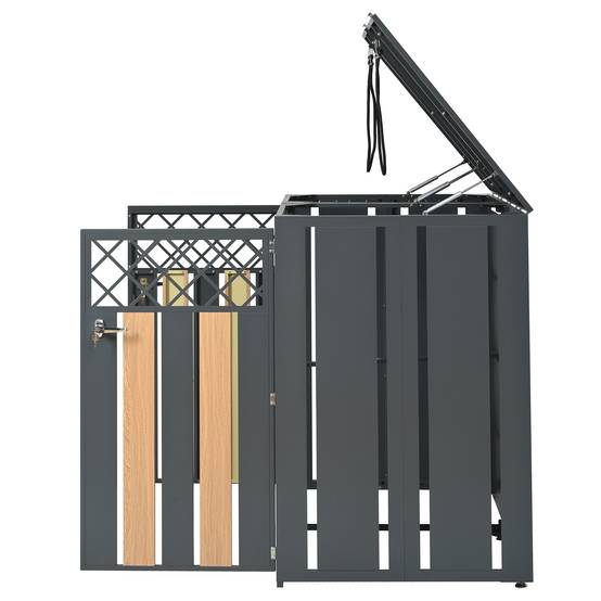 ComfortXL - Cache-poubelle double Acier galvanisé Extérieur Ouverture vérin 132x80x118cm Gris Bois - ComfortXL Outdoor Living - Image 4
