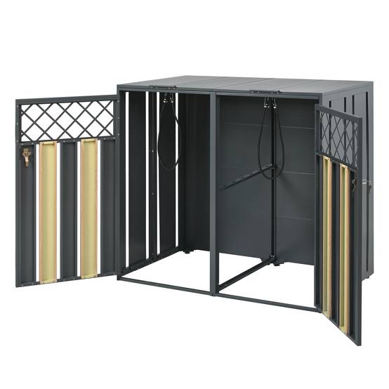 ComfortXL - Cache-poubelle double Acier galvanisé Extérieur Ouverture vérin 132x80x118cm Gris Bois - ComfortXL Outdoor Living - Image 5
