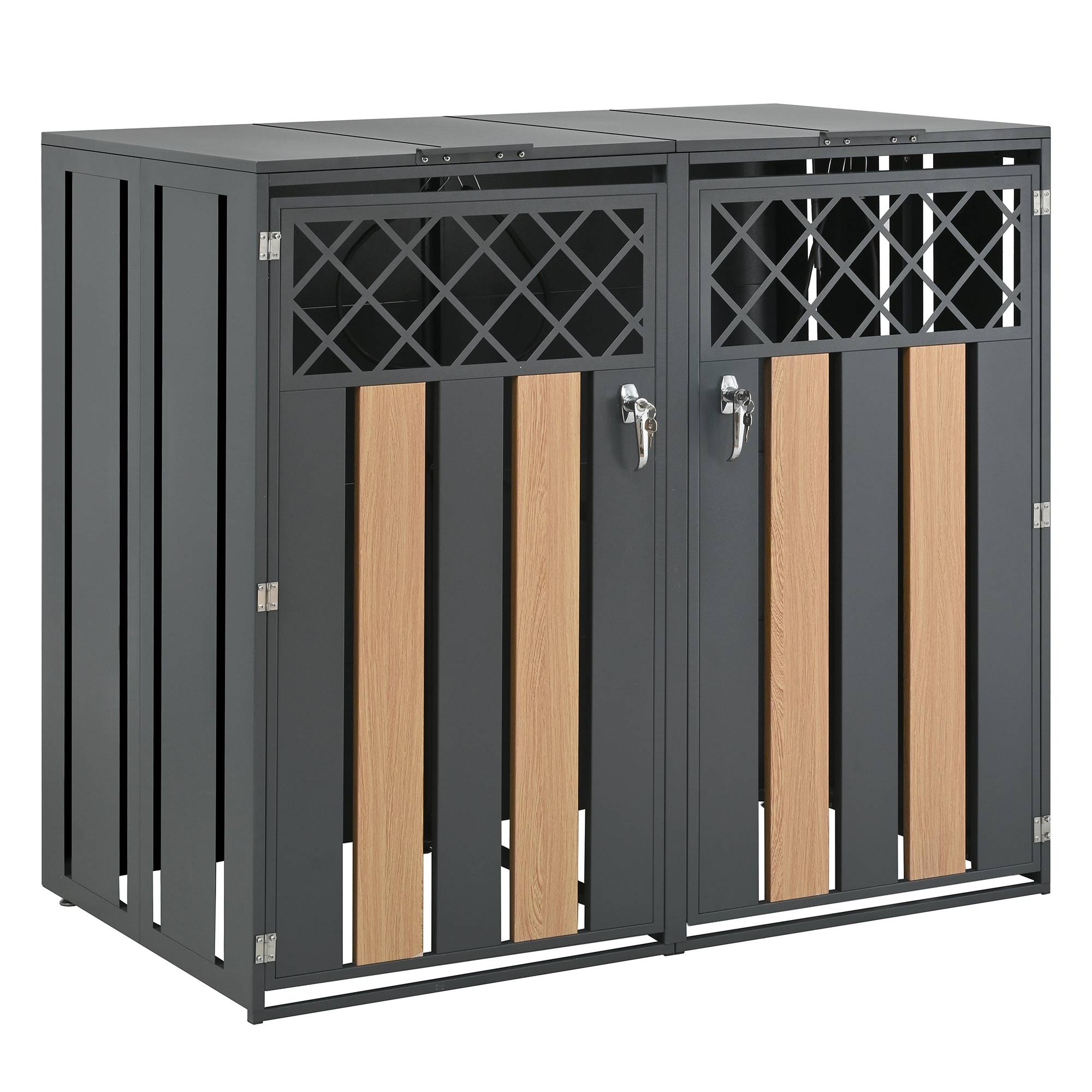 ComfortXL - Cache-poubelle double Acier galvanisé Extérieur Ouverture vérin 132x80x118cm Gris Bois - ComfortXL Outdoor Living - Image 2