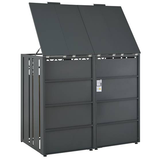 ComfortXL - Cache-poubelle double Acier galvanisé Extérieur Ouverture vérin 132x80x118cm Gris Bois - ComfortXL Outdoor Living - Image 6