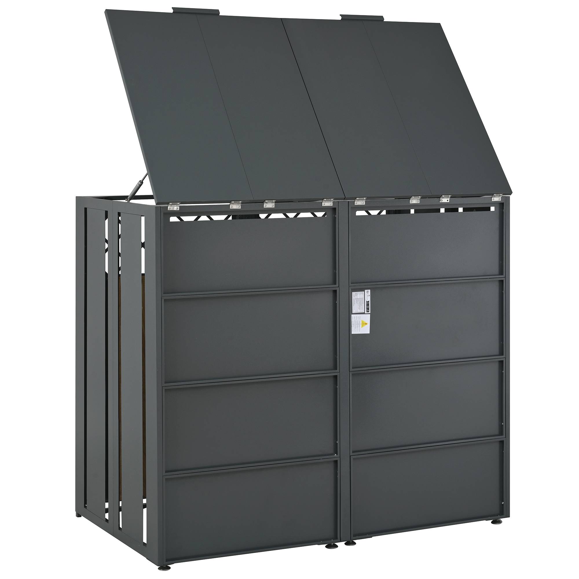 ComfortXL - Cache-poubelle double Acier galvanisé Extérieur Ouverture vérin 132x80x118cm Gris Bois - ComfortXL Outdoor Living - Image 6