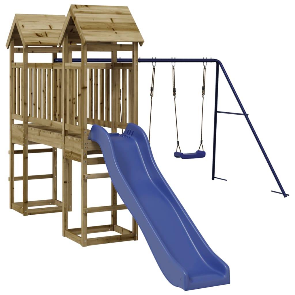 Helloshop26 - Aire de jeux d'extérieur balançoires toboggan portiques robuste jeux jardin 308 x 461 x 207 cm bois de pin imprégné - Image 1