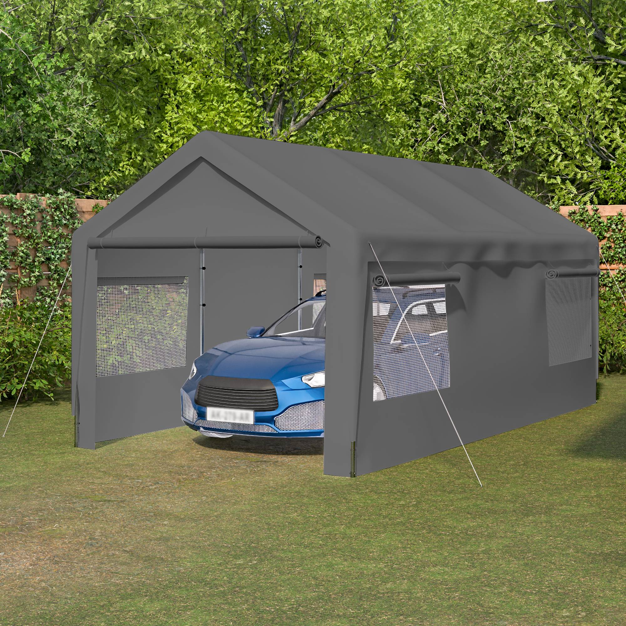ComfortXL - Carport garage métal 3x6 m gris avec fenêtres enroulables abri voiture polyvalent - ComfortXL Outdoor Living