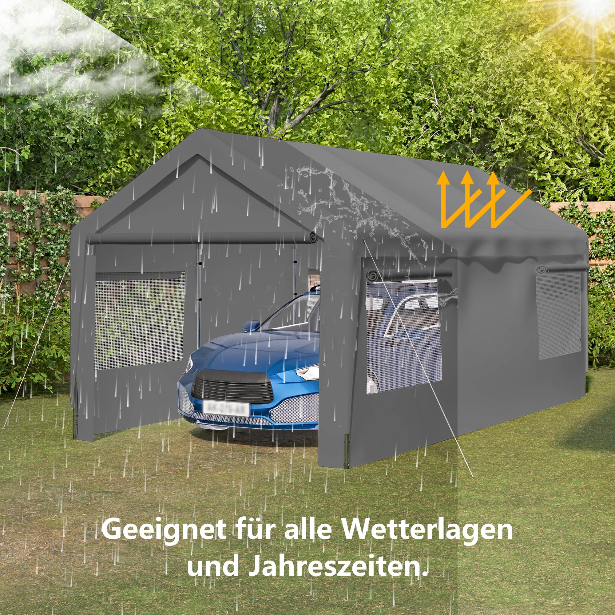 ComfortXL - Carport garage métal 3x6 m gris avec fenêtres enroulables abri voiture polyvalent - ComfortXL Outdoor Living - Image 4