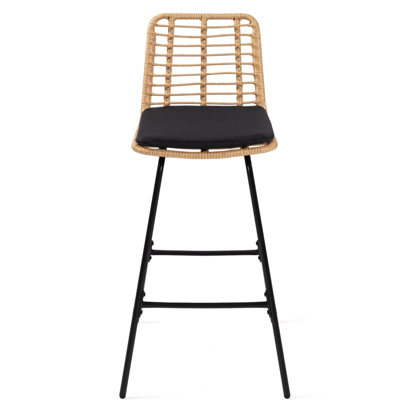 Lot de 2 tabourets de bar SUMMER effet rotin pied métal noir - Image 3