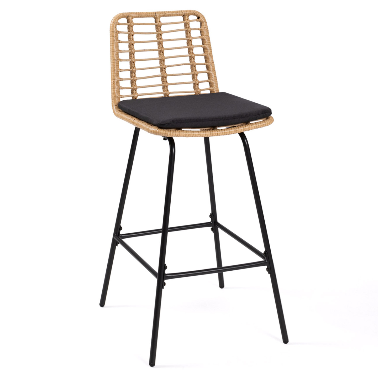 Lot de 2 tabourets de bar SUMMER effet rotin pied métal noir - Image 4
