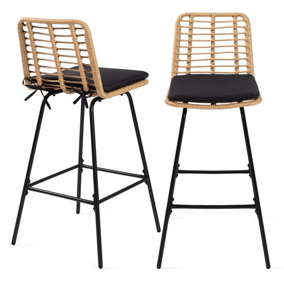 Lot de 2 tabourets de bar SUMMER effet rotin pied métal noir - Image 2
