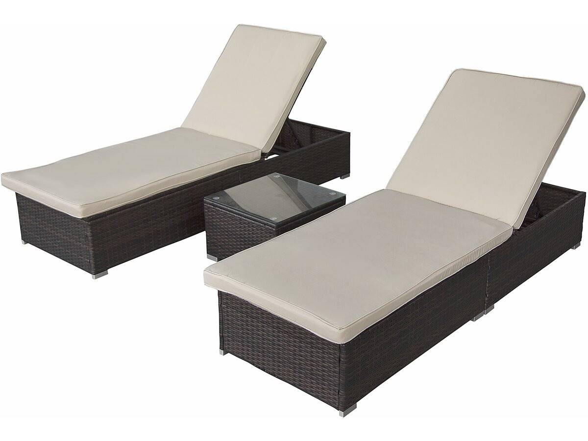 Habitat Et Jardin - Lot De 2 Bains De Soleil En Résine Tressée Avec Coussins Et Table Basse "alice" - Ecru -habitat Et Jardin