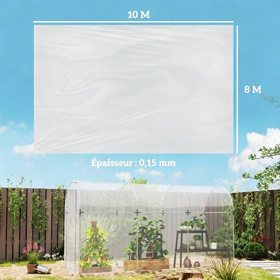 Bâche de serre extra épaisse 8x10m, film de jardin imperméable à l'eau avec protection contre les UV - Image 3