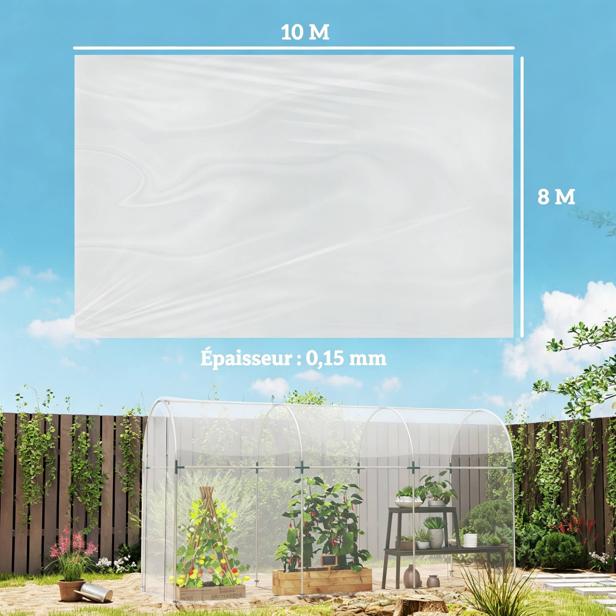 Bâche de serre extra épaisse 8x10m, film de jardin imperméable à l'eau avec protection contre les UV - Image 3