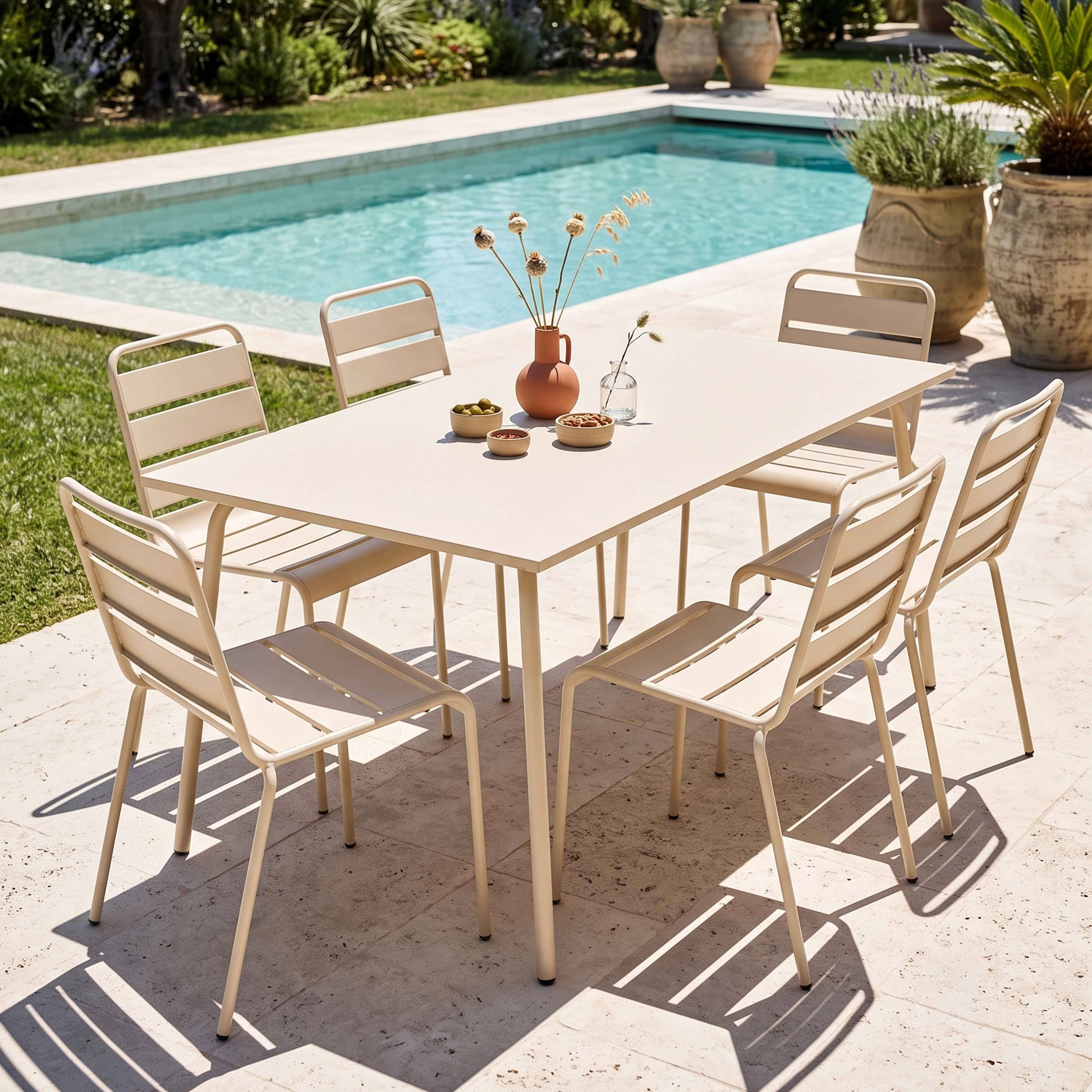 Oviala - Ensemble table de jardin et 6 chaises en métal ivoire Palavas - Oviala - Image 2