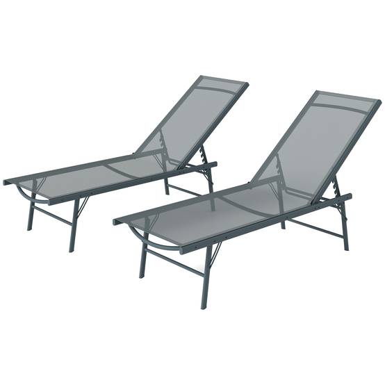 Lot de 2 Transats Métal Jardin Pliables Dossiers Ajustables 164x54cm ...
