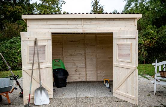 Habrita - Abri Panneau bois massif toit mono pente sans plancher / 16 mm / surface extérieure : 6,60 m2 / toiture plaques ondulées plus grande longévité - Image 3