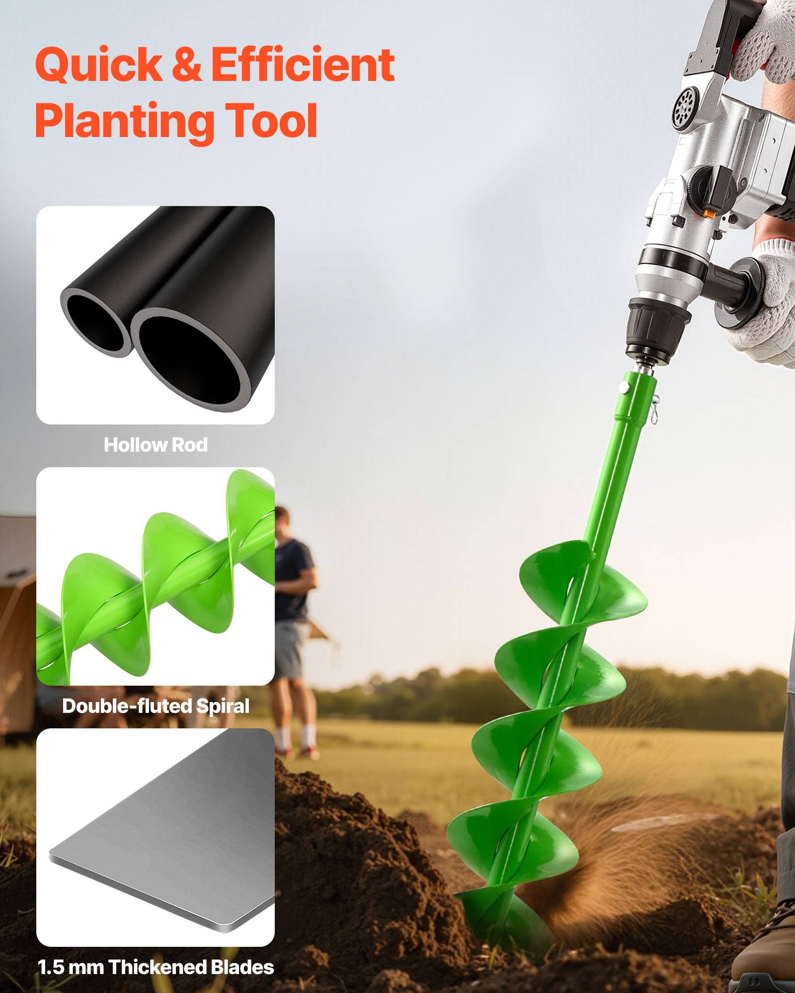 Vevor - VEVOR Mèche Tarière pour Perceuse φ 20 mm 150x800 mm pour Creuser Trous Planter - Image 2