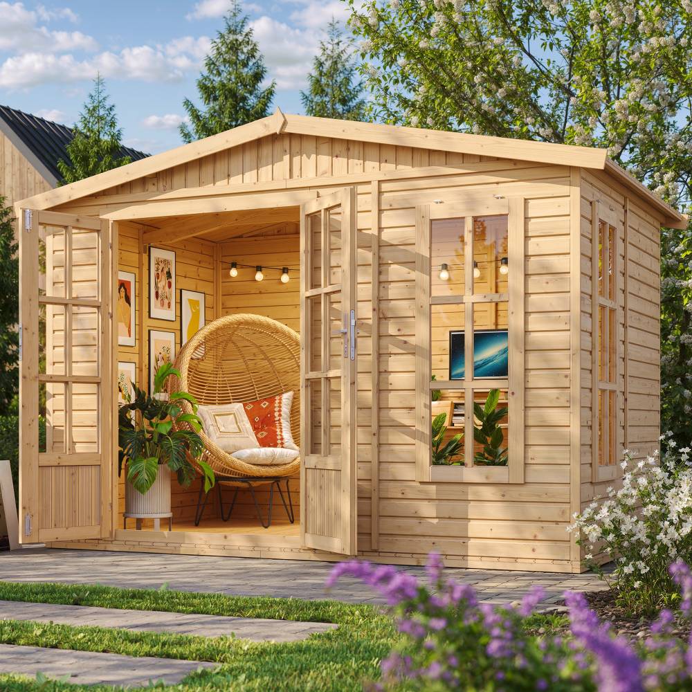 Timbela - Abri de jardin en bois 6 m2 - l332xP222xH232cm avec sol et des bardeaux bitumineux marron - 17 mm d’épaisseur - Timbela M334FB+H334FBBROWN - Image 5