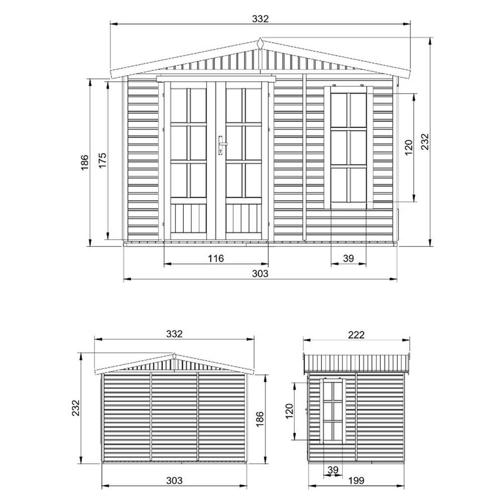 Timbela - Abri de jardin en bois 6 m2 - l332xP222xH232cm avec sol et des bardeaux bitumineux marron - 17 mm d’épaisseur - Timbela M334FB+H334FBBROWN - Image 6
