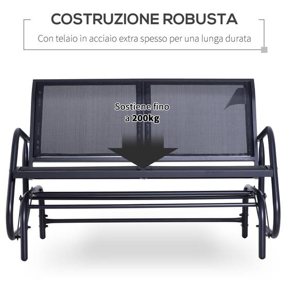 Banc balançoire de jardin 2 places métal et tissu maille respirante, 120x70x85cm, noir - Image 8