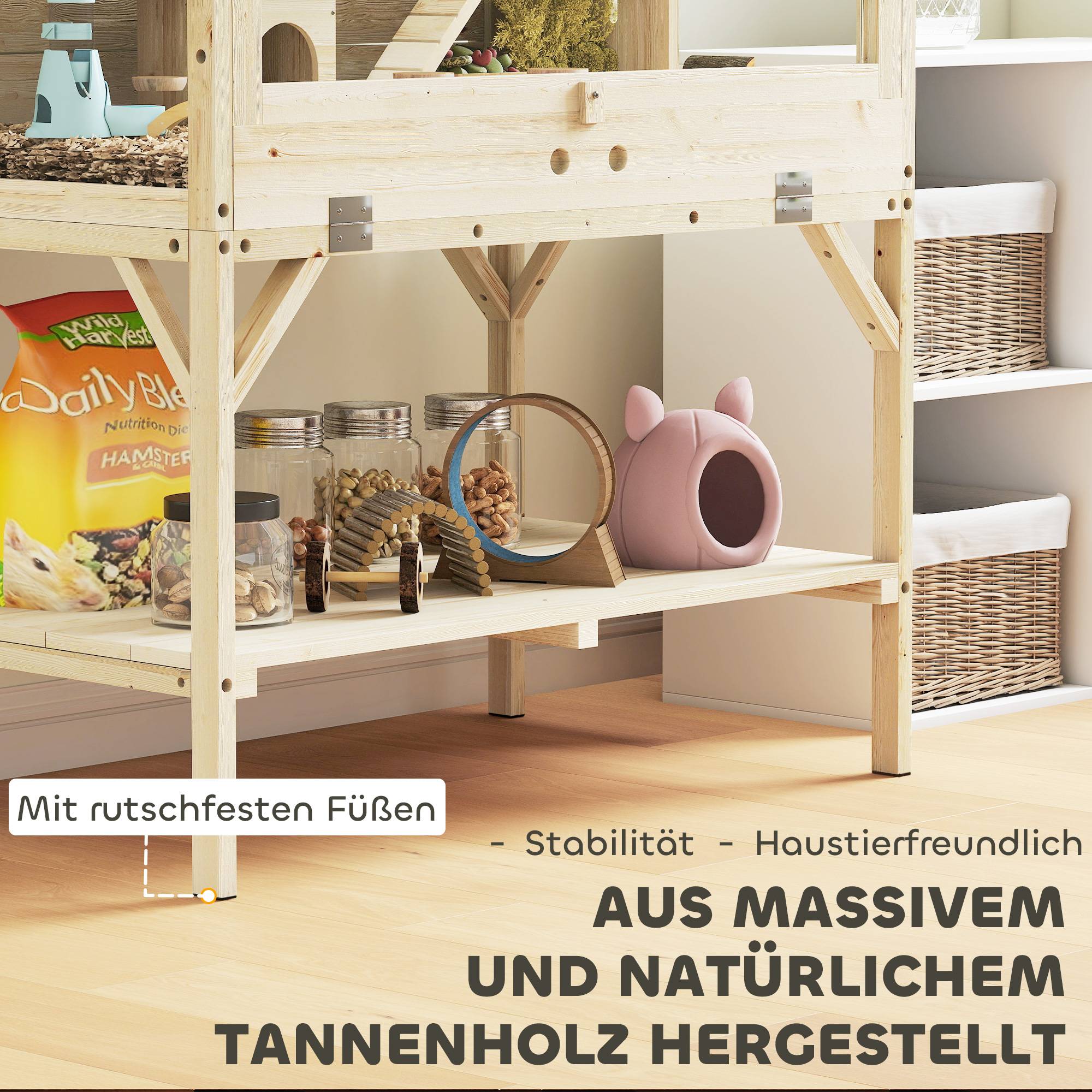 Cage pour rongeurs bois naturel 84 x 53 x 110 cm - PANGIVO - Image 9