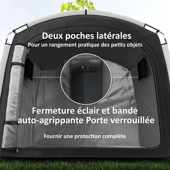 Tente de vélo abri de vélo portable pour 3-4 vélos avec 2 poches latérales 220 x 150 x 195 cm noir - Image 8